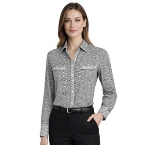 RVCA Small Black & White Abstract Button Front Blouse Casual Office